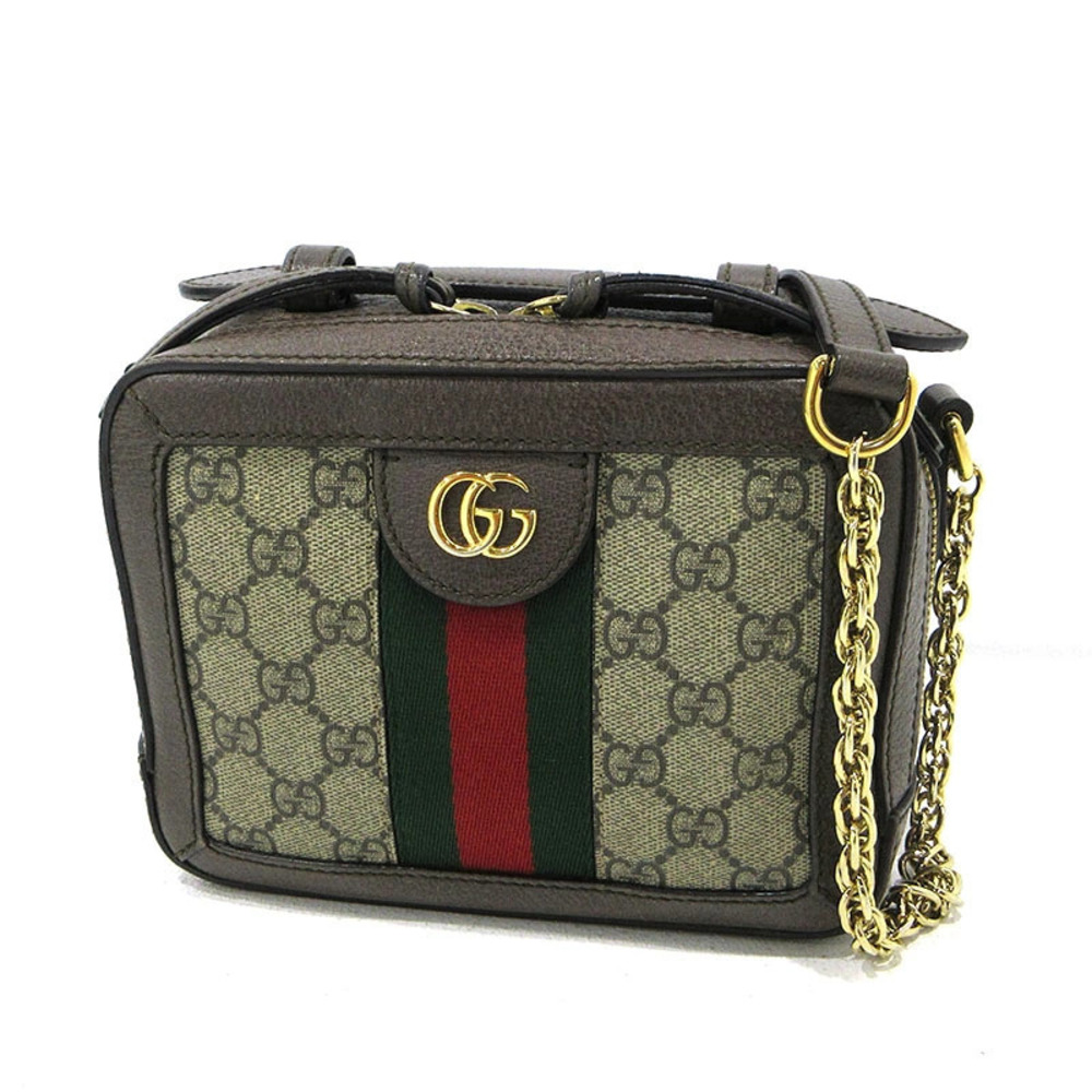 Gucci GG Supreme Ophidia Shoulder Bag Canvas Leather Beige Tan